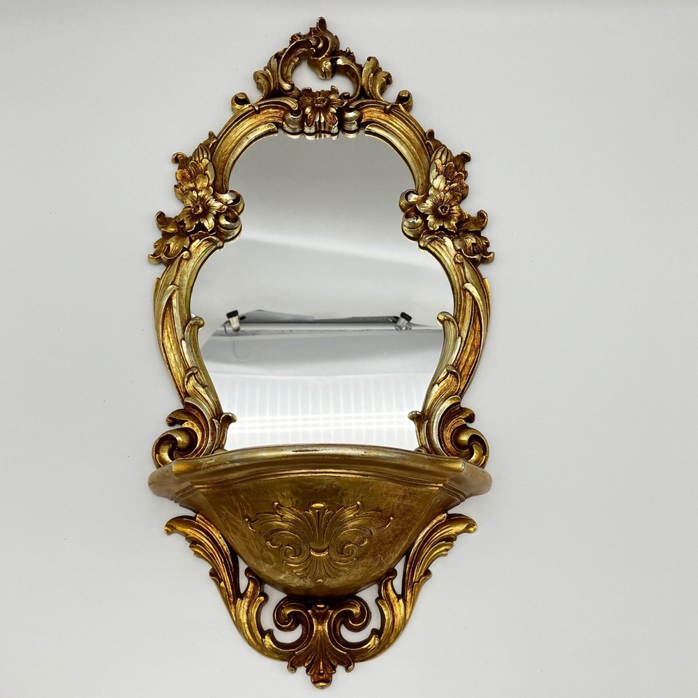 Dart Ind Syroco Wall Mirror Shelf 2327 21.5" Gold Vintage Hollywood Regency